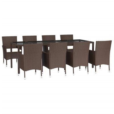 vidaXL Ensemble à manger de jardin et coussins 9 pcs marron poly rotin