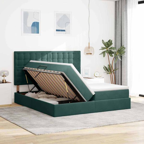 vidaXL Lit de Rangement avec matelas Vert fonc&eacute; 200 x 200 cm Velours