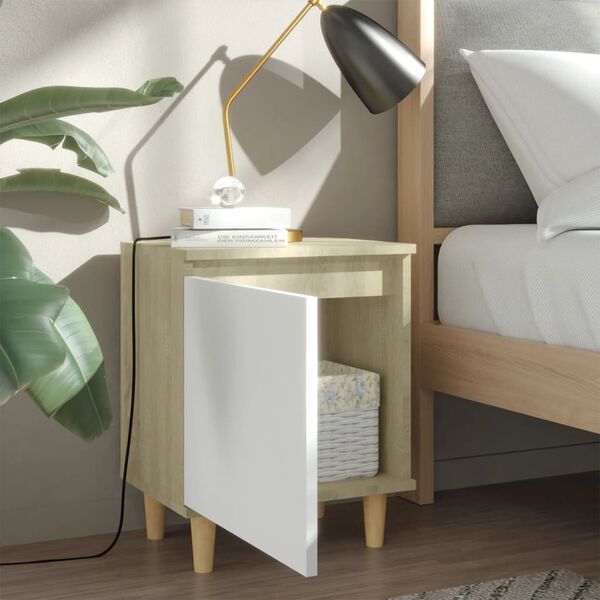 vidaXL Tables de chevet pieds bois 2 pcs Blanc/Ch&ecirc;ne sonoma 40x30x50cm