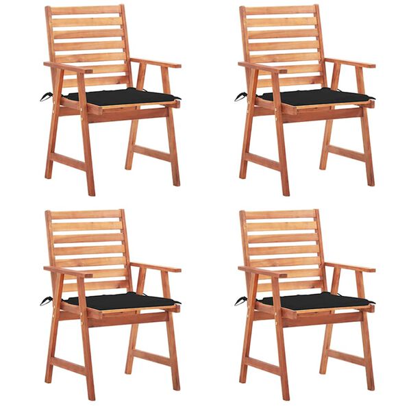 vidaXL Chaises &agrave; manger d'ext&eacute;rieur lot de 4 et coussins Acacia massif