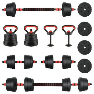 vidaXL Set d'halt&egrave;res 4-en-1 30kg Noir et Rouge Ciment et sable de fer