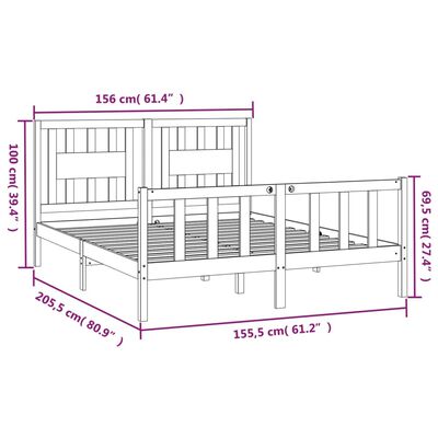 vidaXL Cadre de lit sans matelas gris bois de pin massif