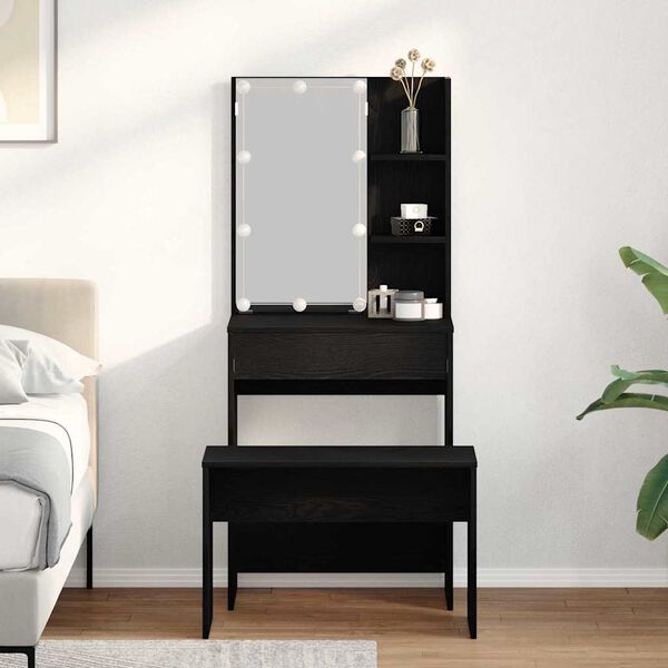 vidaXL Ensemble de table de maquillage LED 2 pcs Chêne noir