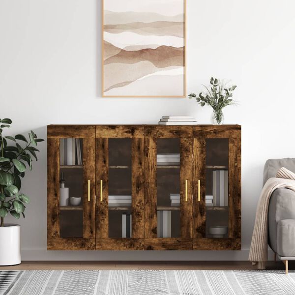 vidaXL Armoires murales 2 pcs ch&ecirc;ne fum&eacute; bois d'ing&eacute;nierie
