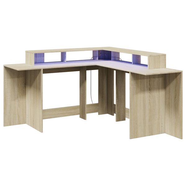 vidaXL Bureau avec lumi&egrave;res LED ch&ecirc;ne sonoma bois d'ing&eacute;nierie