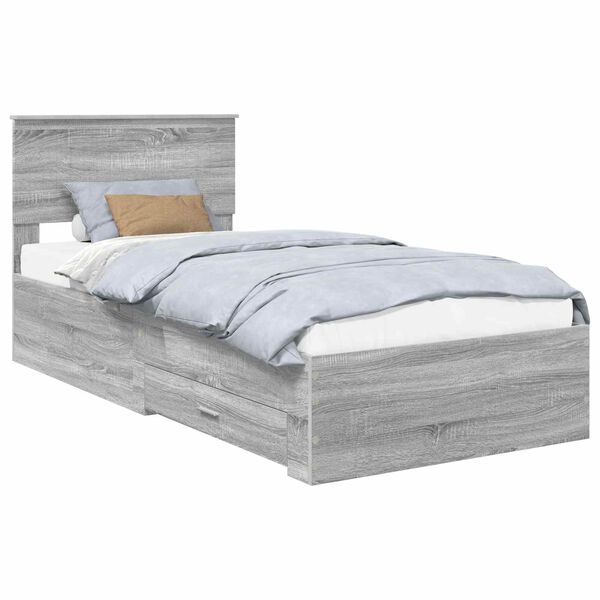 vidaXL Cadre de lit Gris Sonoma 90 x 200 cm Bois d'ing&eacute;nierie