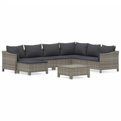 vidaXL Salon de jardin 8 pcs avec coussins Gris Résine tressée