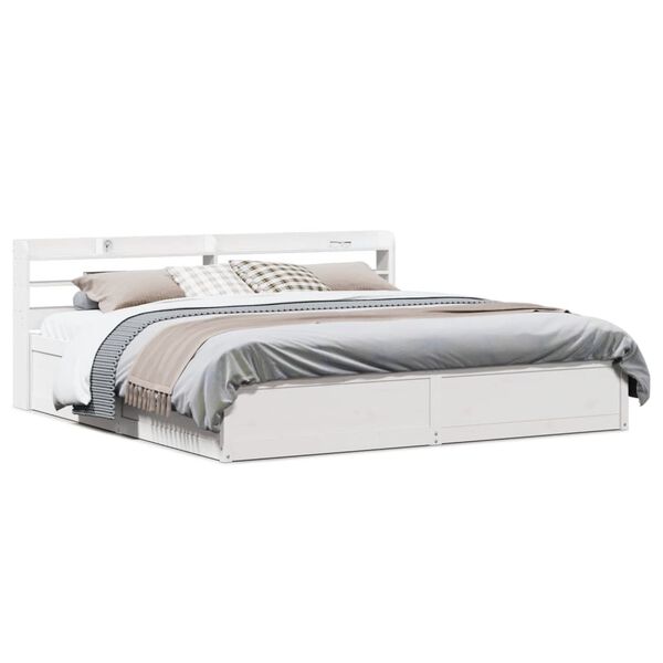 vidaXL Cadre de lit et t&ecirc;te de lit blanc 200x200 cm bois de pin massif