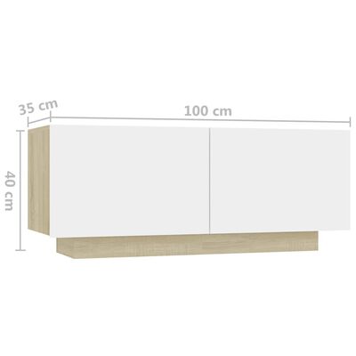vidaXL Table de chevet Blanc et chêne sonoma 100x35x40 cm Aggloméré