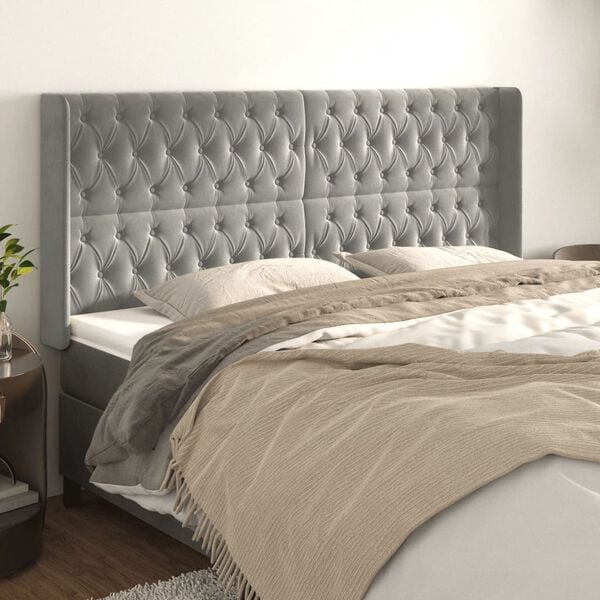 vidaXL T&ecirc;te de lit avec oreilles Gris clair 203x16x118/128 cm Velours