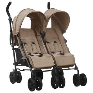 vidaXL Poussette &agrave; deux places Taupe Acier