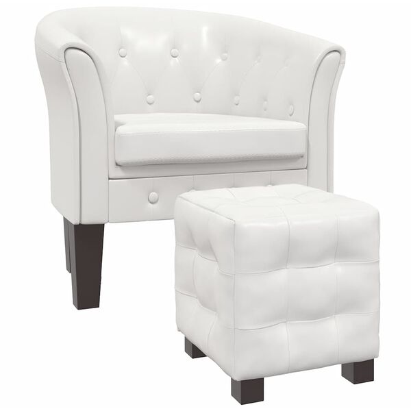 vidaXL Fauteuil avec repose-pied blanc similicuir