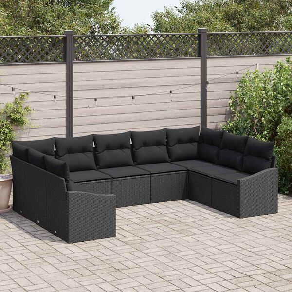 vidaXL Ensemble de Canap&eacute;s avec coussin 9 pcs Noir polyrotin