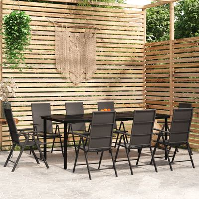 vidaXL Ensemble à manger de jardin 9 pcs Noir