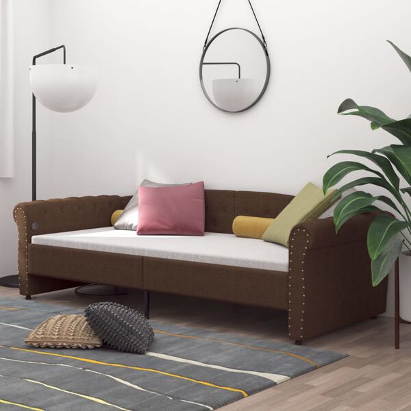 vidaXL Lit avec matelas et USB Marron Tissu 90x200 cm