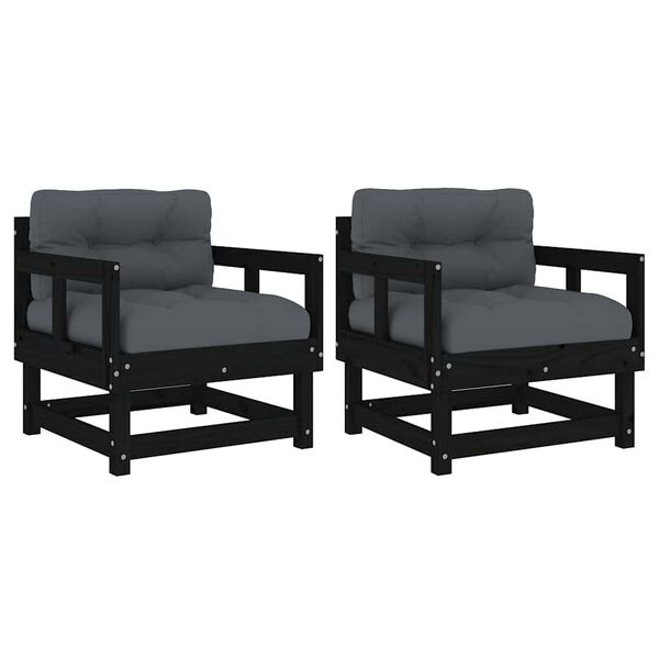 vidaXL Chaises de jardin et coussins lot de 2 noir bois de pin massif