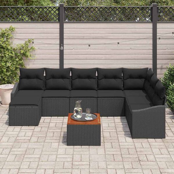 vidaXL Ensemble de canap&eacute; de jardin avec coussin 9 pcs Noir Poly rotin
