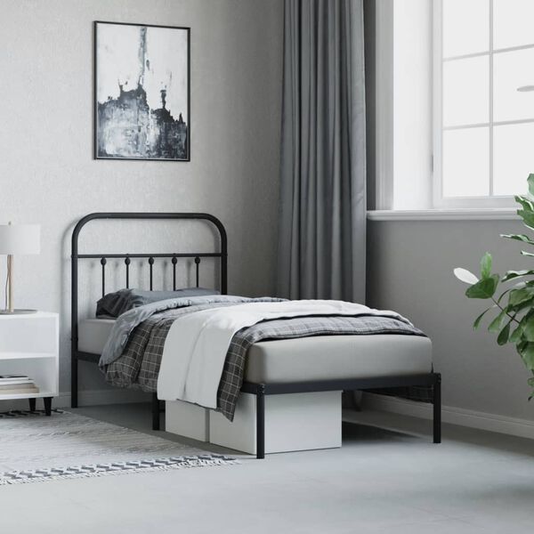 vidaXL Cadre de lit m&eacute;tal sans matelas avec t&ecirc;te de lit noir 80x200 cm