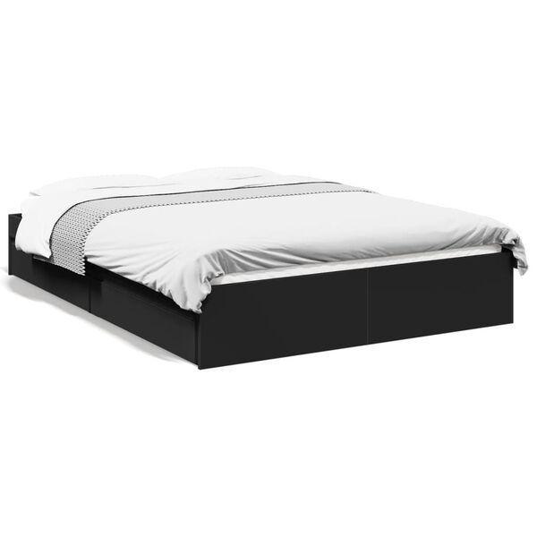vidaXL Cadre de lit avec tiroirs sans matelas noir 140x190 cm