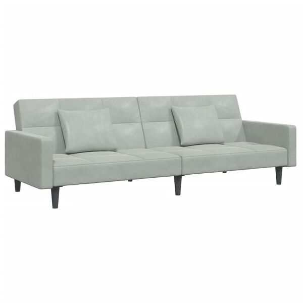 vidaXL Canap&eacute;-lit &agrave; 2 places avec repose-pied gris clair velours