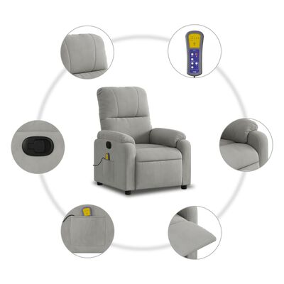 vidaXL Fauteuil inclinable de massage gris clair tissu microfibre