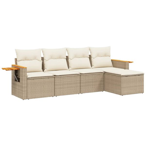 vidaXL Salon de jardin avec coussins 5 pcs beige r&eacute;sine tress&eacute;e