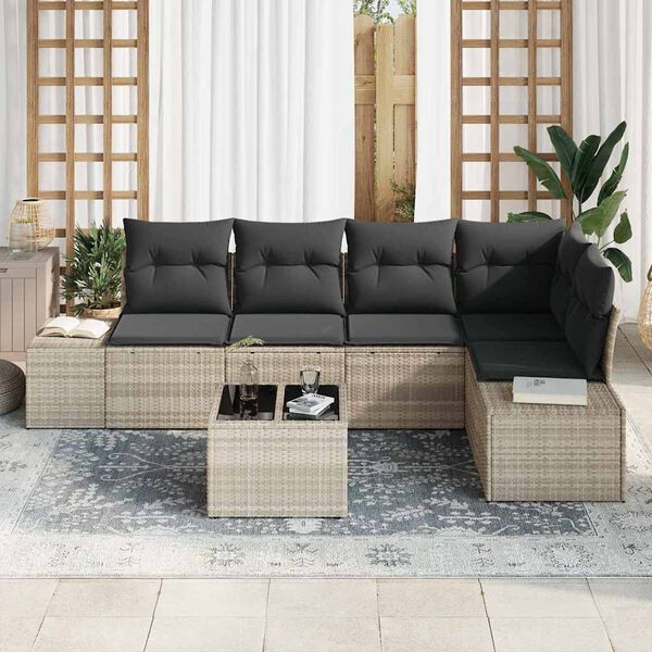 vidaXL Ensemble de canap&eacute; de jardin 6 pcs Gris clair polyrotin
