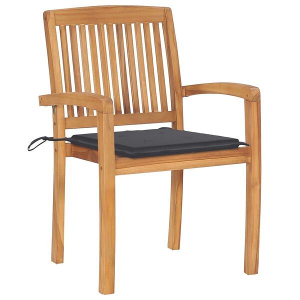 vidaXL Chaises de jardin empilables avec coussins lot de 4 Teck solide