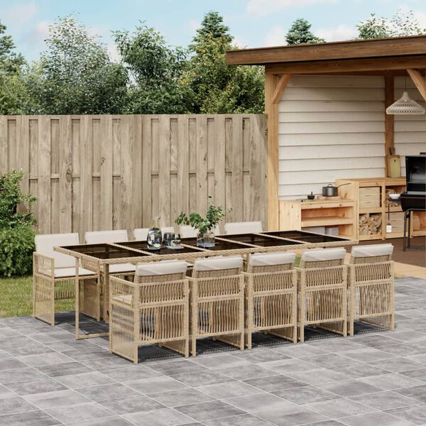 vidaXL Ensemble &agrave; manger de jardin et coussins 11 pcs beige poly rotin