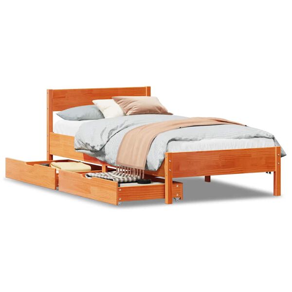 vidaXL Cadre de lit sans matelas cire marron 75x190 cm bois pin massif