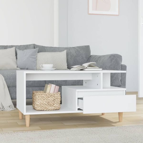 vidaXL Table basse Blanc brillant 90x49x45 cm Bois d'ing&eacute;nierie