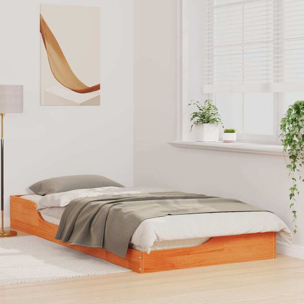 vidaXL Cadre de lit Brun cire 100 x 200 cm Pin massif