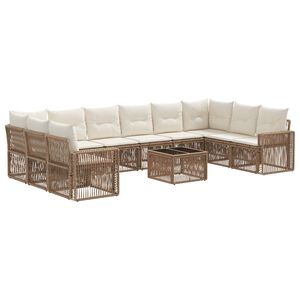 vidaXL Ensemble de canap&eacute; de jardin 11 pcs Beige et blanc cr&egrave;me