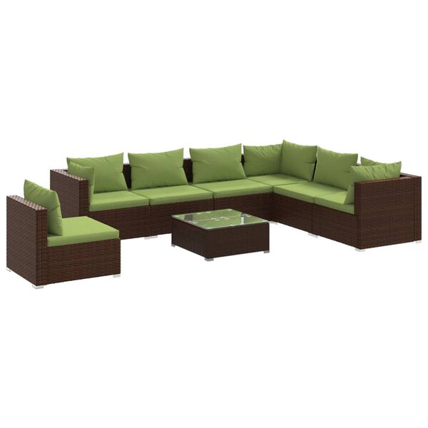 vidaXL Salon de jardin 8 pcs avec coussins r&eacute;sine tress&eacute;e marron