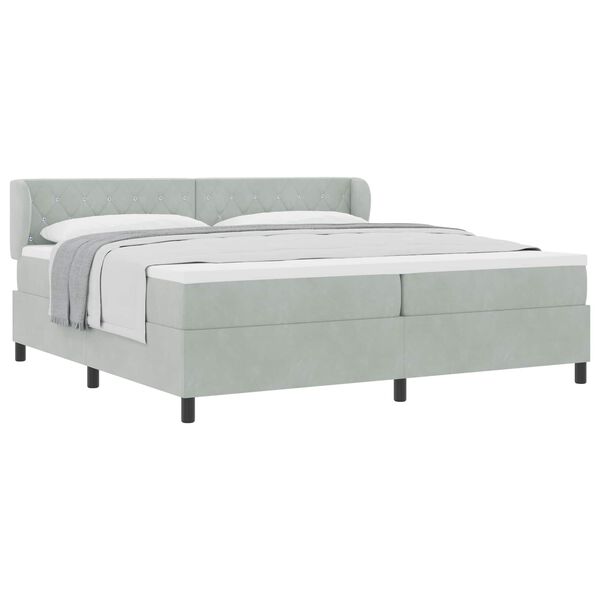 vidaXL Lit &agrave; ressorts avec matelas Gris clair 200 x 200 cm Velours