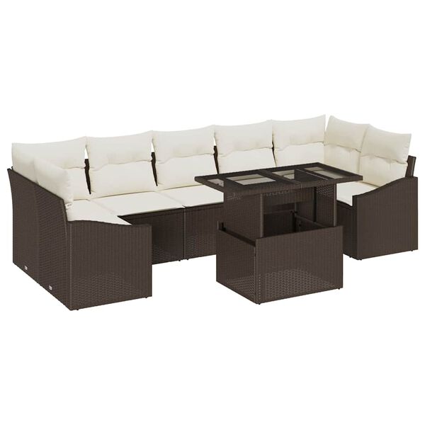 vidaXL Ensemble de canap&eacute; de jardin 8 pcs Marron et cr&egrave;me polyrotin