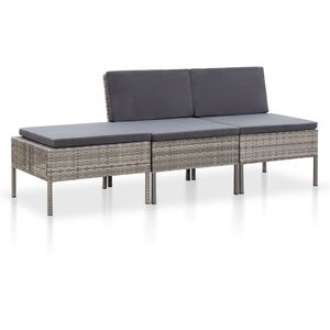 vidaXL Salon de jardin 3 pcs avec coussins R&eacute;sine tress&eacute;e Gris