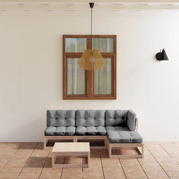 vidaXL Salon de jardin 5 pcs avec coussins Bois de pin massif