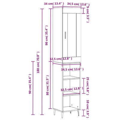 vidaXL Buffet haut Blanc 34,5x34x180 cm Bois d'ingénierie