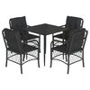 vidaXL Ensemble &agrave; manger de jardin coussins 5pcs Noir R&eacute;sine tress&eacute;e