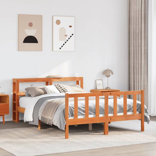 vidaXL Cadre de lit et t&ecirc;te de lit sans matelas cire marron 140x200 cm