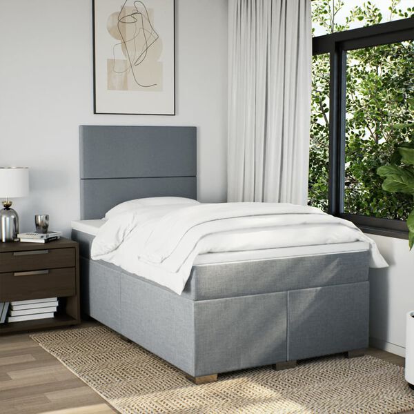 vidaXL Sommier &agrave; lattes de lit et matelas gris clair 120x190 cm tissu