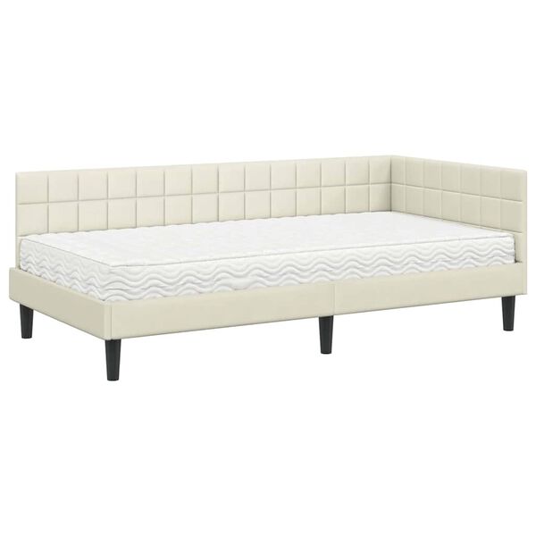 vidaXL Cadre de lit d'angle avec matelas 2 pcs Cr&egrave;me Velours