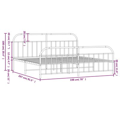 vidaXL Cadre de lit métal sans matelas et pied de lit blanc 193x203 cm