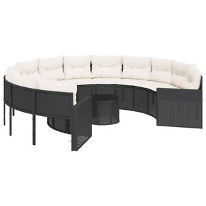 vidaXL Canap&eacute; de jardin avec table coussins rond noir r&eacute;sine tress&eacute;e