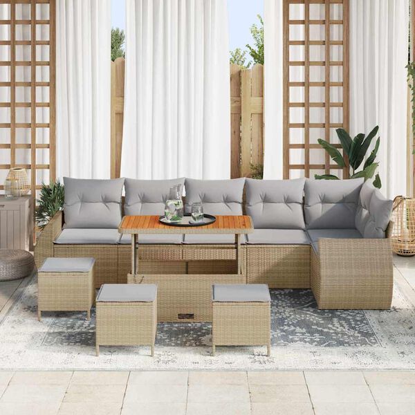 vidaXL Ensemble de canap&eacute; de jardin 10 pcs Beige polyrotin