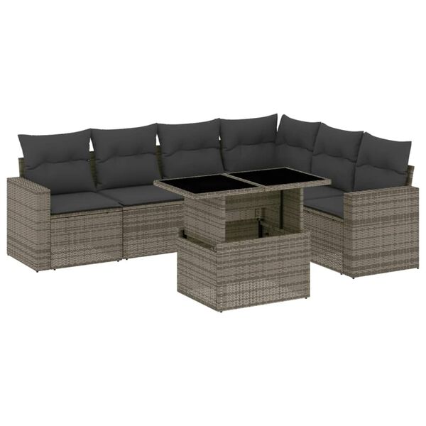 vidaXL Salon de jardin avec coussins 7 pcs gris r&eacute;sine tress&eacute;e