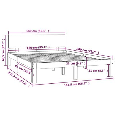 vidaXL Cadre de lit sans matelas marron miel pin massif 140x200 cm