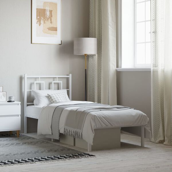 vidaXL Cadre de lit m&eacute;tal sans matelas avec t&ecirc;te de lit blanc 75x190cm