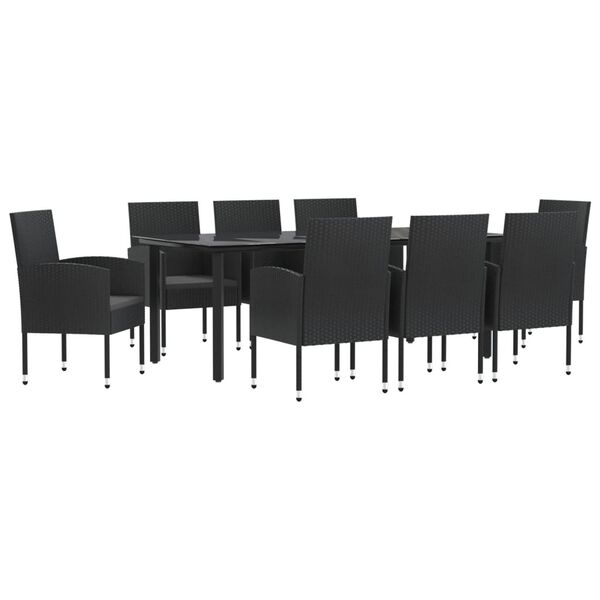 vidaXL Ensemble &agrave; manger de jardin 9 pcs noir r&eacute;sine tress&eacute;e et acier